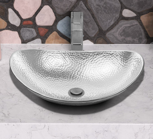 Hand Hammered Aluminum 19 inch Harbor Oval Vessel Bathroom Sink - Nickel
